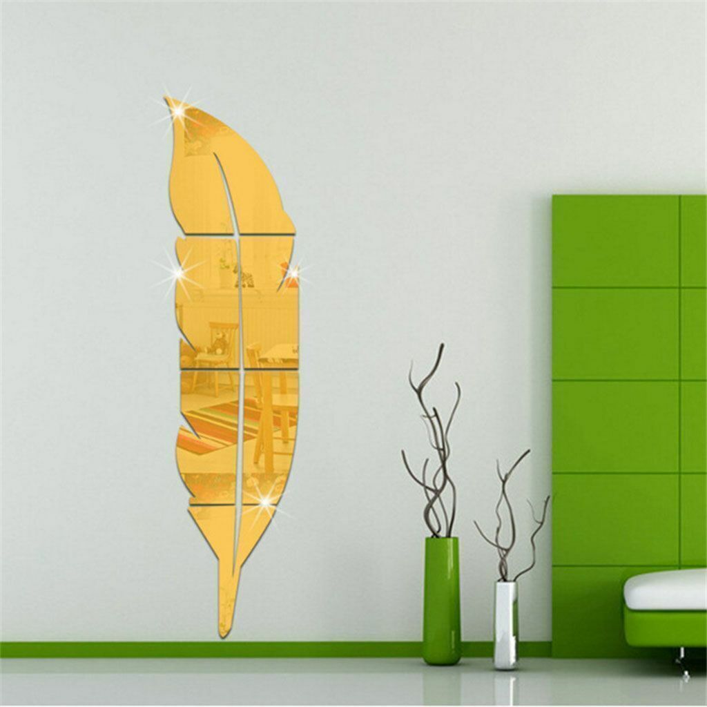 Removable 3D DIY Feather Mirror Home Room Decal Vinyl Art Stickers Wall Decor