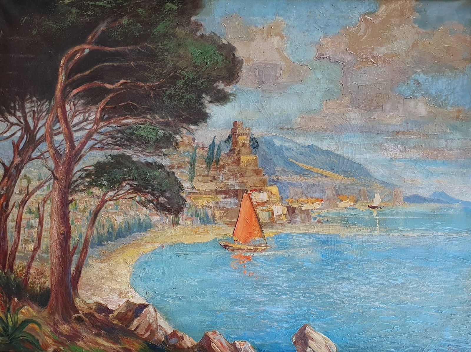 Rapallo (Italy), Wilhelm Thelen, oil painting on canvas, framed