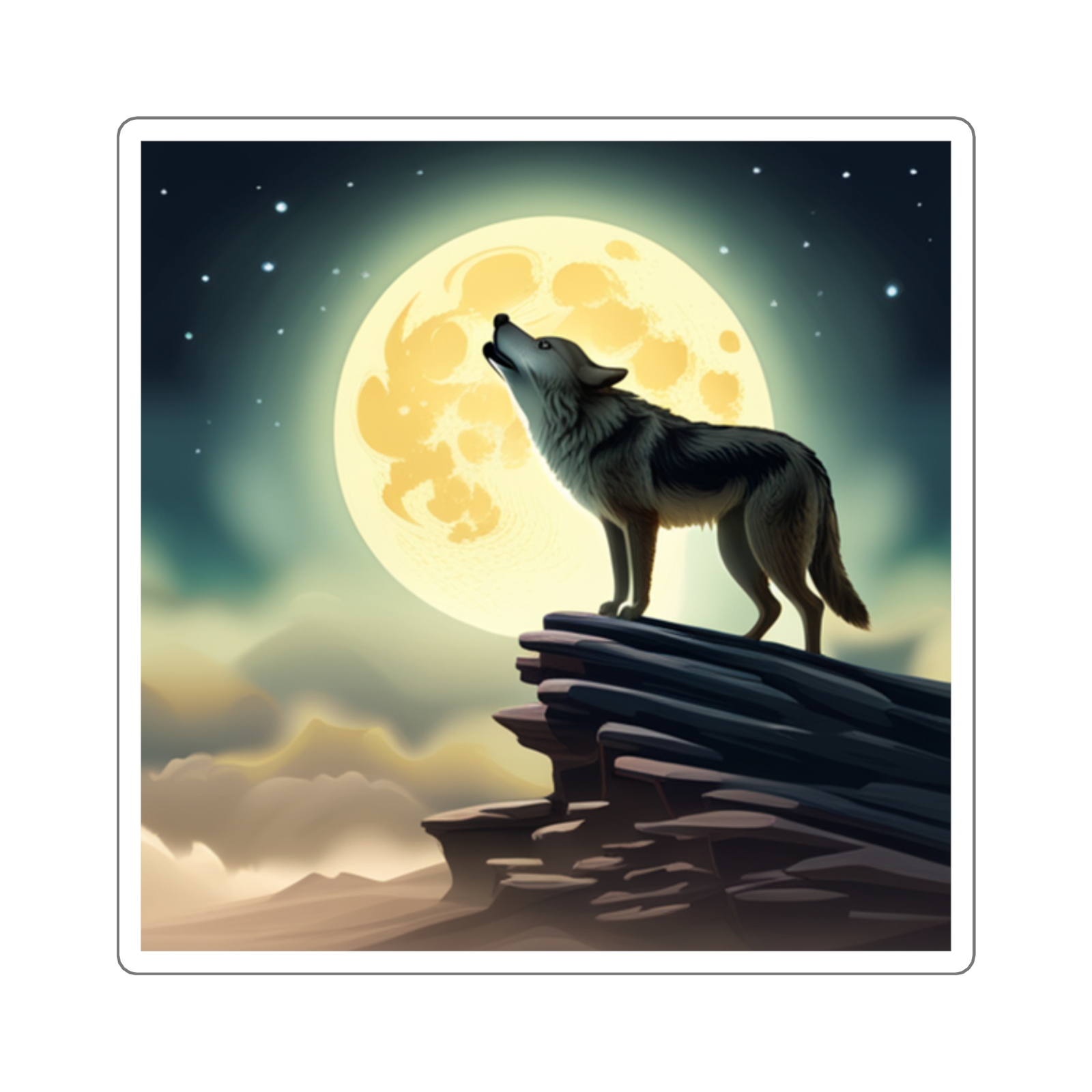 Square Stickers 2 x2 inches Wolf Howling in the moonlight vinyl glossy finish