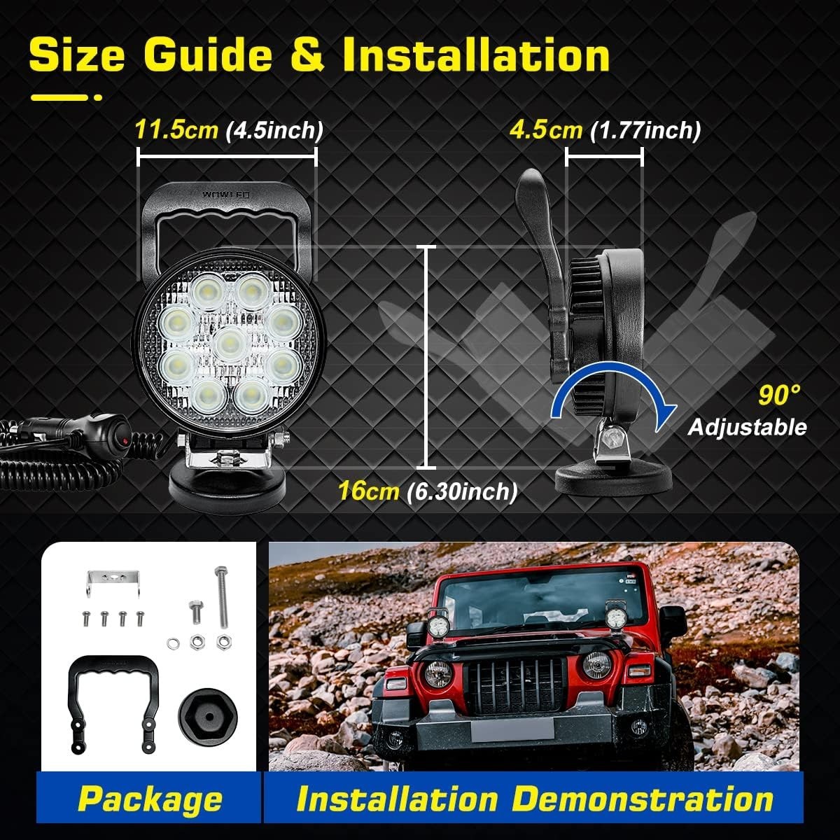 Magnet Light Bar, Magnetic Base, Cigarette Lighter Powered, Portable LED Flood L