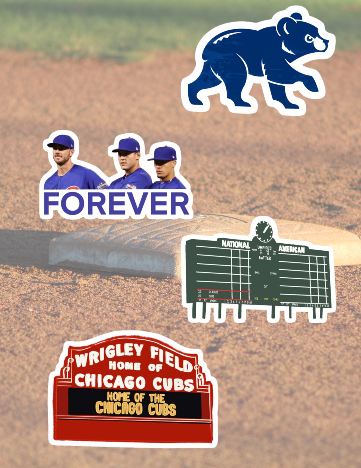 Cubs baseball 4pk Sticker Pack
