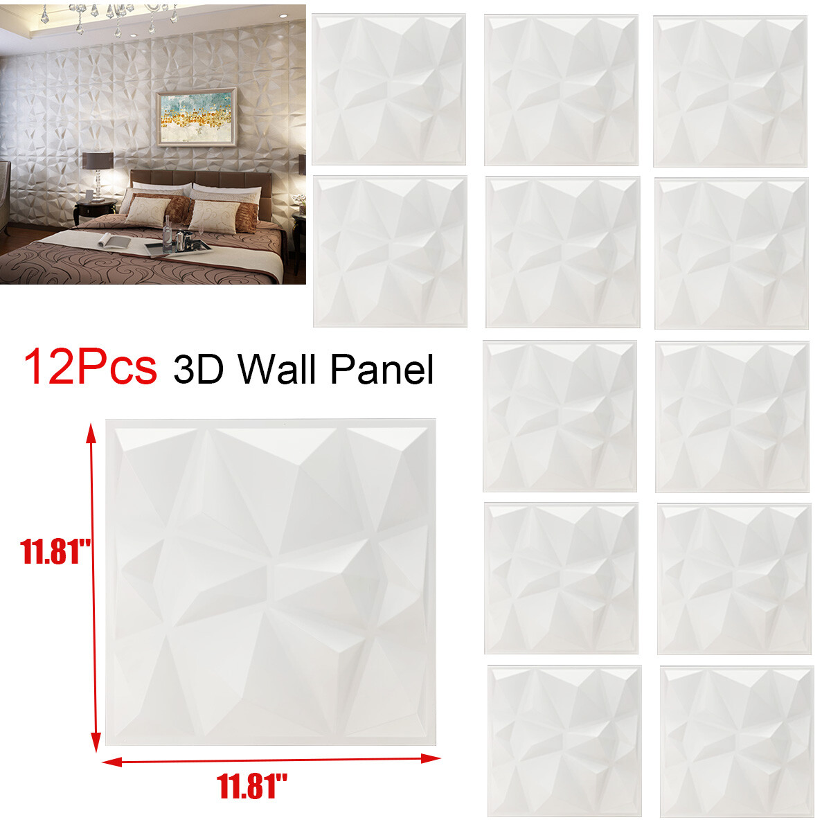 3D Wall Panels 19.7″ x 19.7″ Textured White 12 Pack ART3D