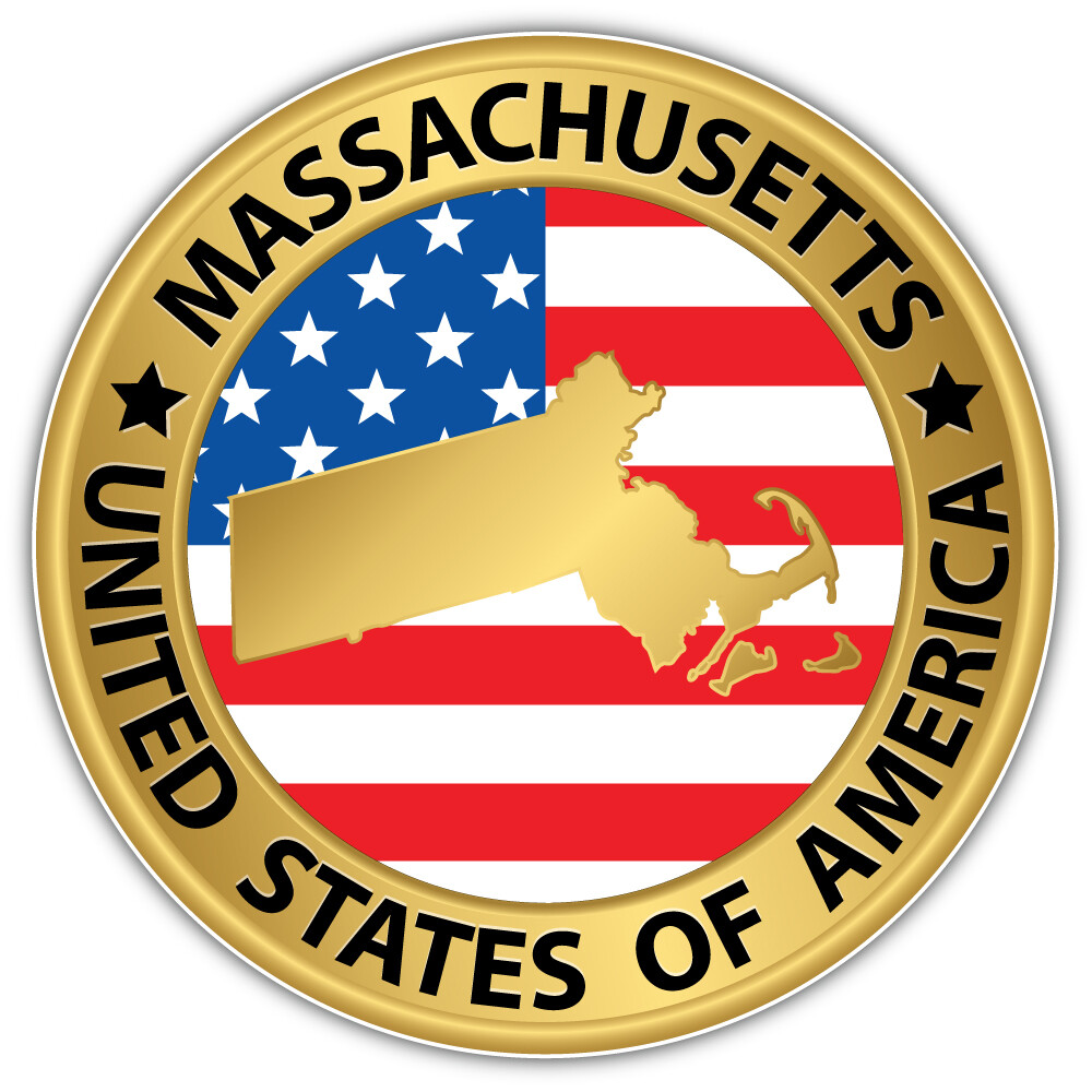 Massachusetts USA State Map Emblem Car Bumper Sticker Decal “SIZES”