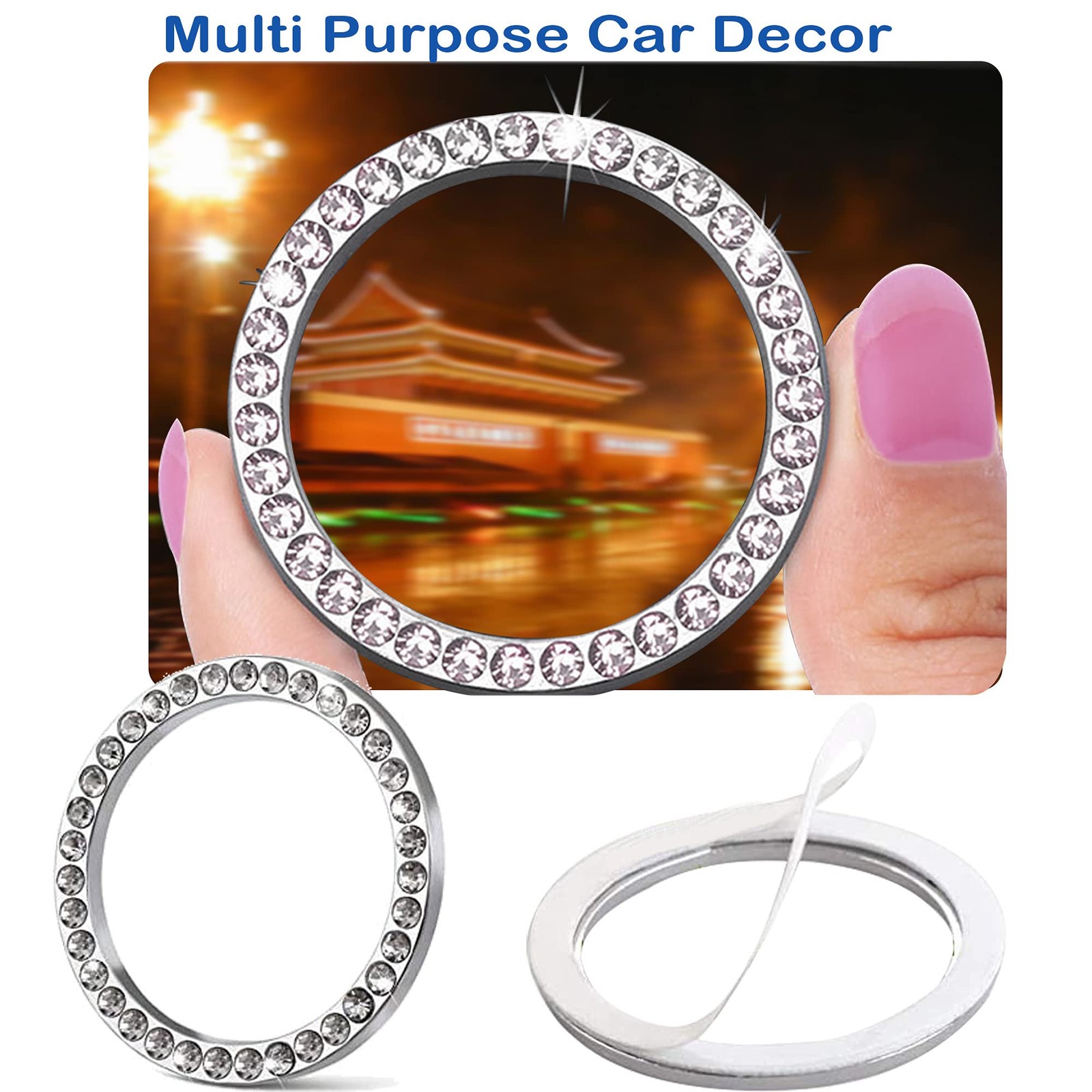 2pcs Bling Car Engine Start Button Cover Diamond Crystal Push Start Stop Butt…