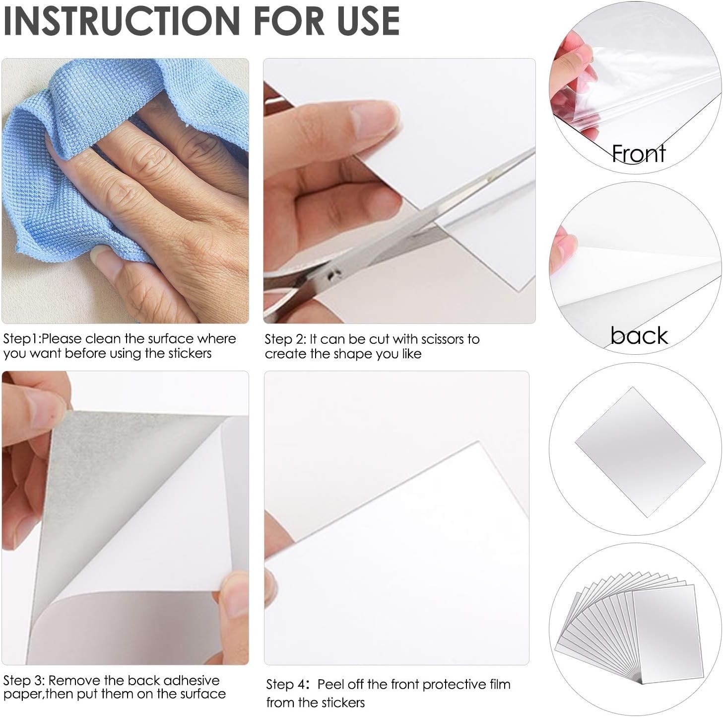 Versatile 20 Pcs 4”x 6” Frameless Stick-On Mirror Sheets for Home & Classroom