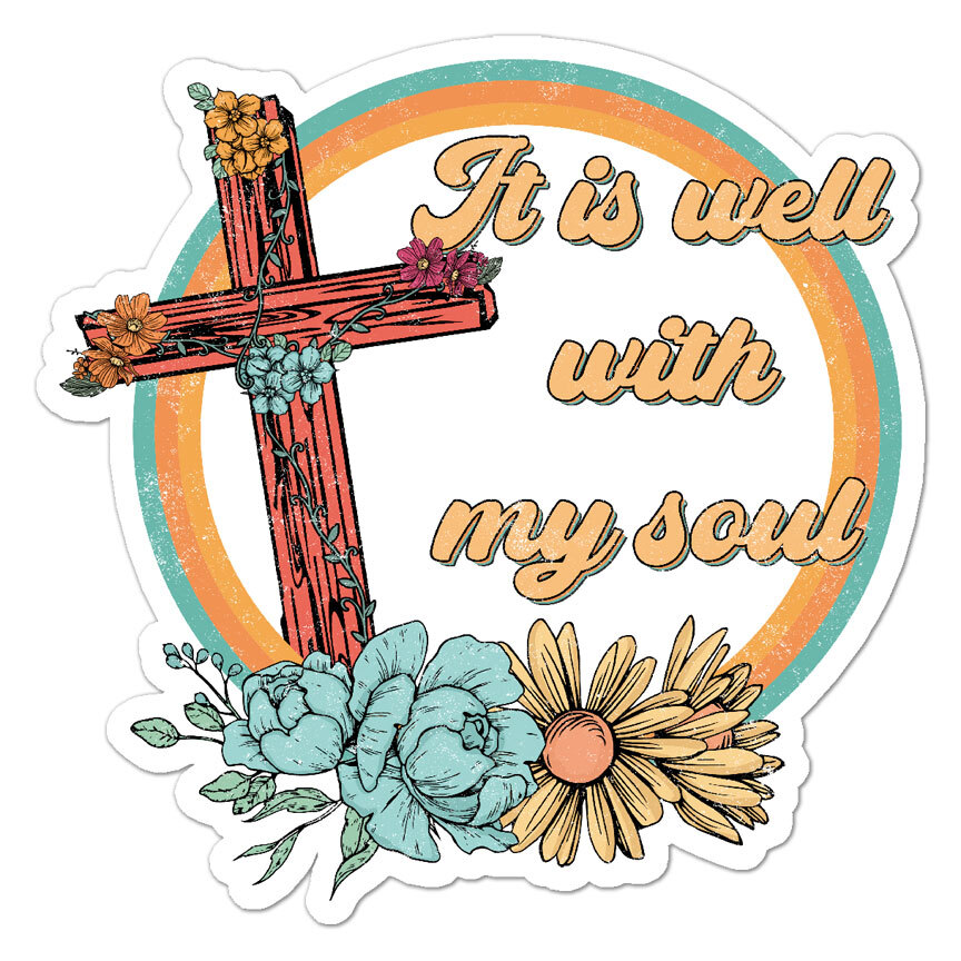 Is Well With My Soul Cross, Vinyl Decal Sticker, Indoor Outdoor, 3 Sizes, #8778