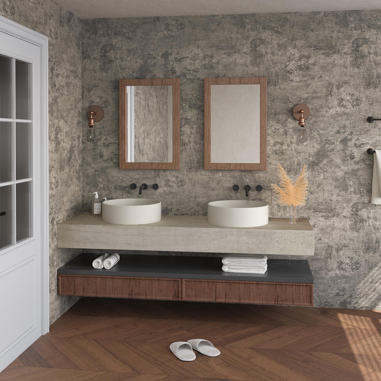 16″×591″ Light Brown Grey Concrete Wallpaper Peel and Stick 3D Industrial Cem…