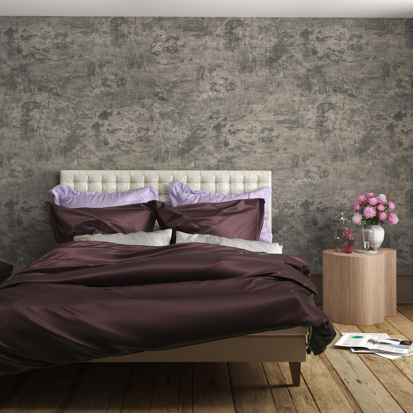16″×591″ Light Brown Grey Concrete Wallpaper Peel and Stick 3D Industrial Cem…