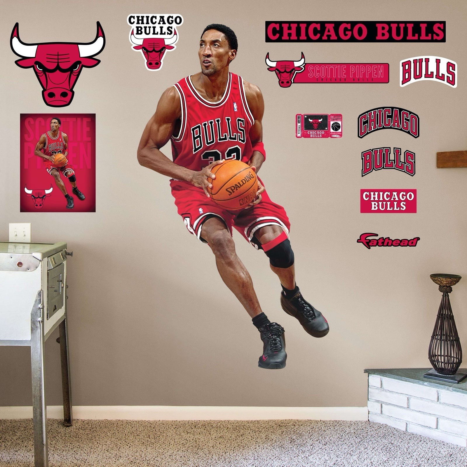 Fathead Scottie Pippen Chicago Bulls Large Vinyl Wall Decal Red Black White