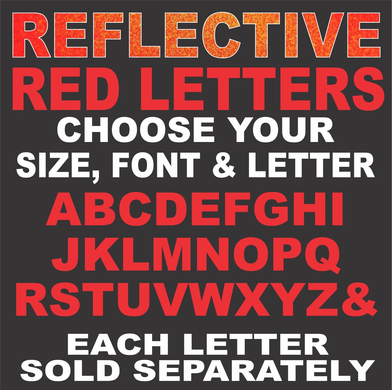 LARGE RED REFLECTIVE LETTERS Vinyl Sticker Windows Trucks Lettering Individual