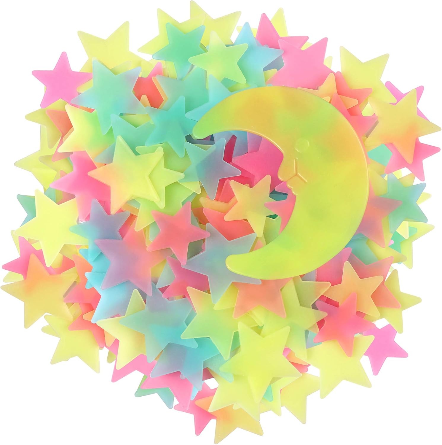 100 Pcs Colorful Glow in The Dark Luminous Stars and Moon Fluorescent