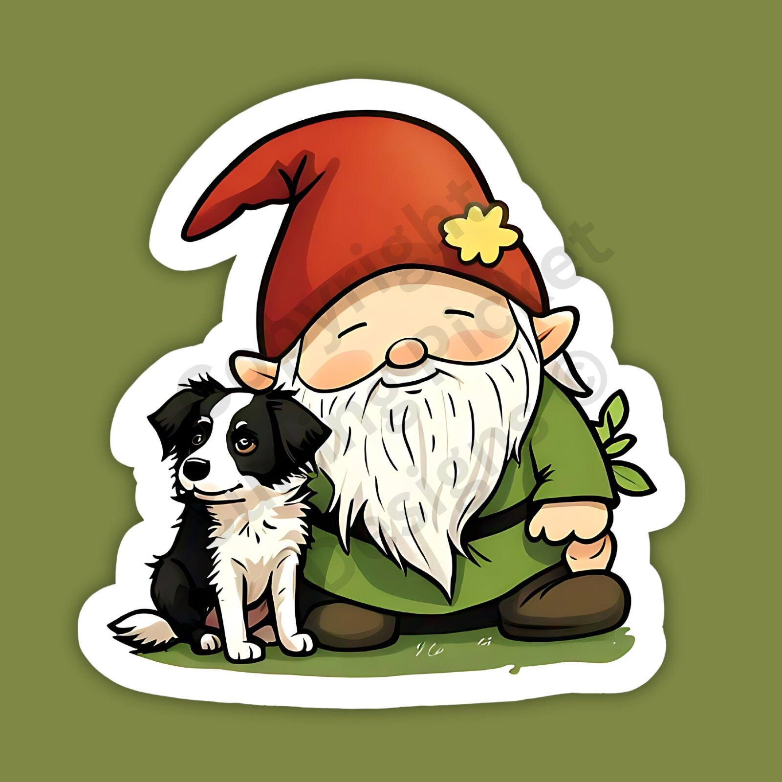 Gnome with a Border Collie Dog Cute Funny 3″ Vinyl Sticker