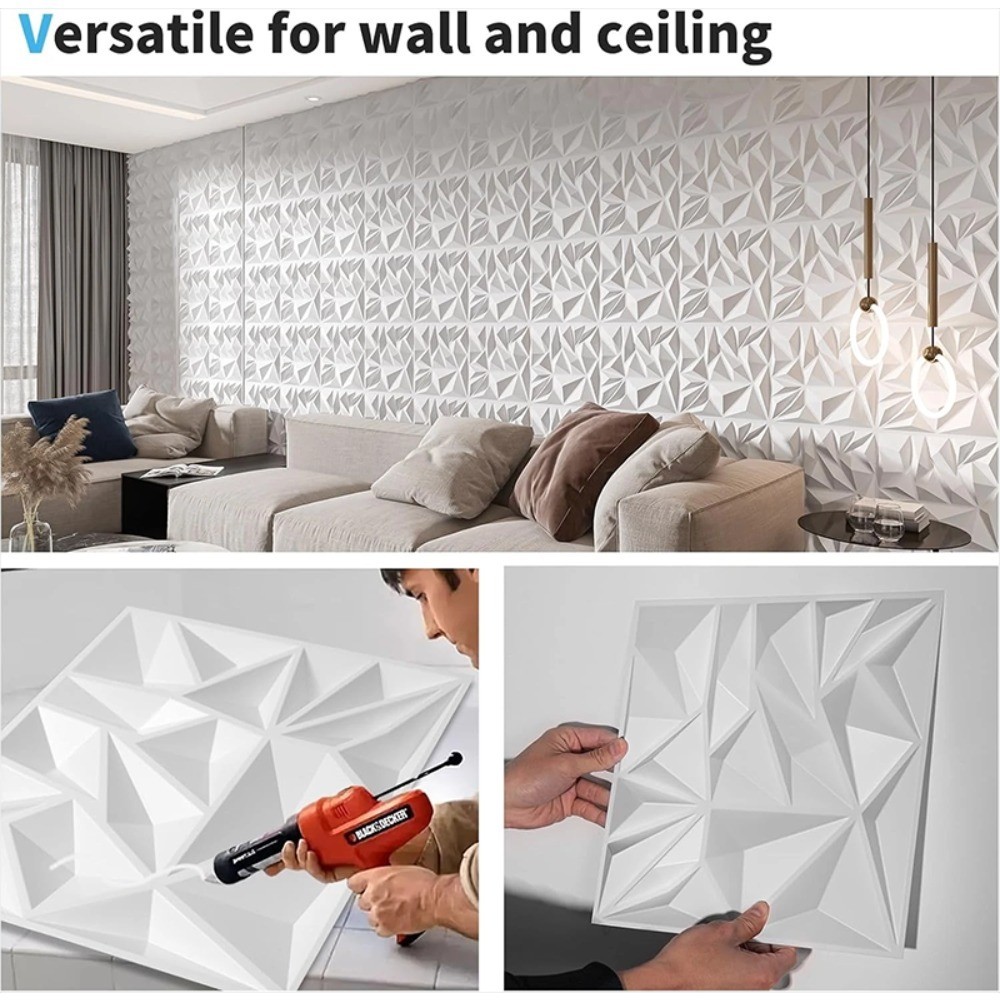 10PCS 3D Wall Panels Diamond Design Textured Accent PVC Wall Background Decor