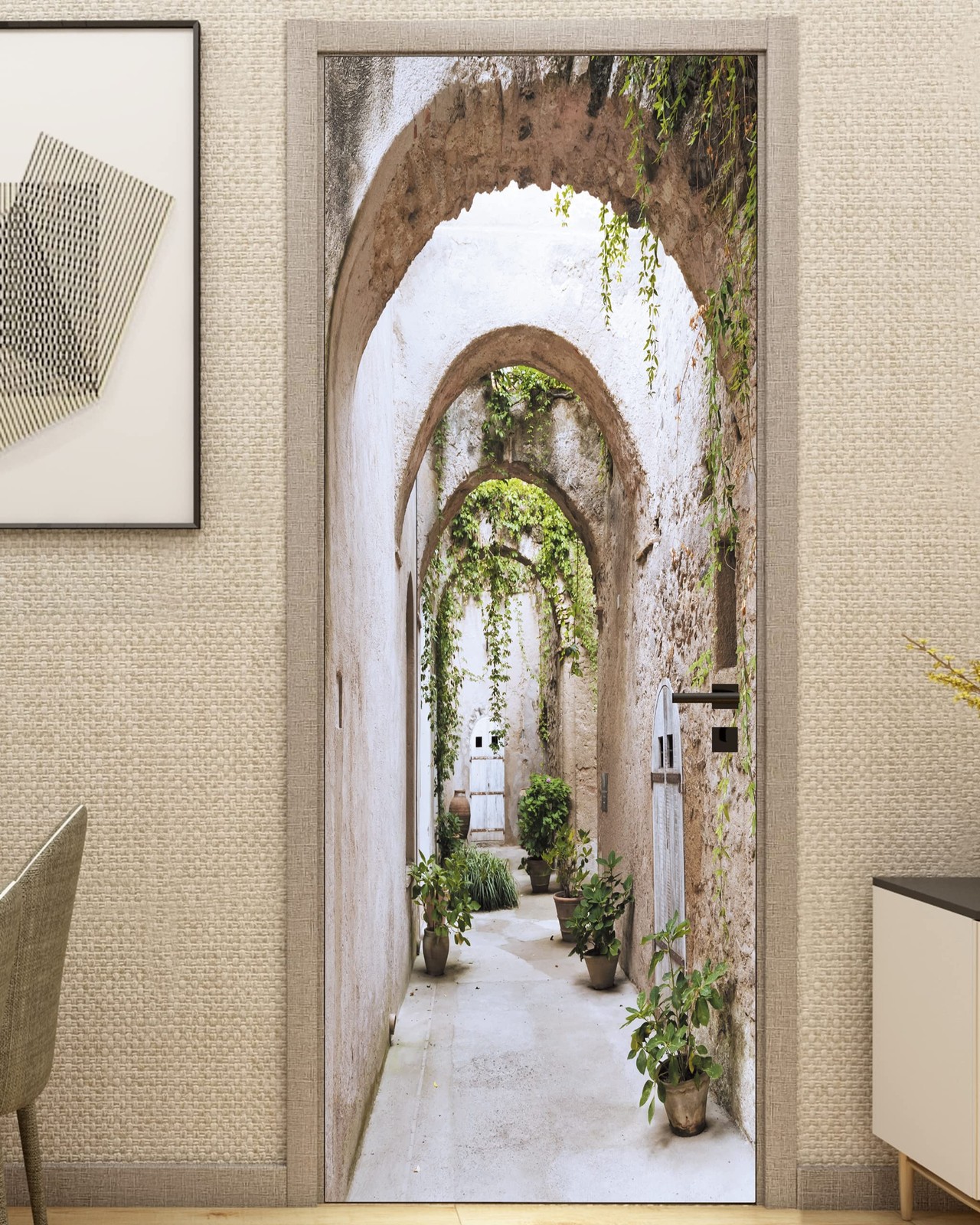 FLFK 3D Door Mural – Arch-Shaped Corridor Peel & Stick Door Wallpaper, Remova…