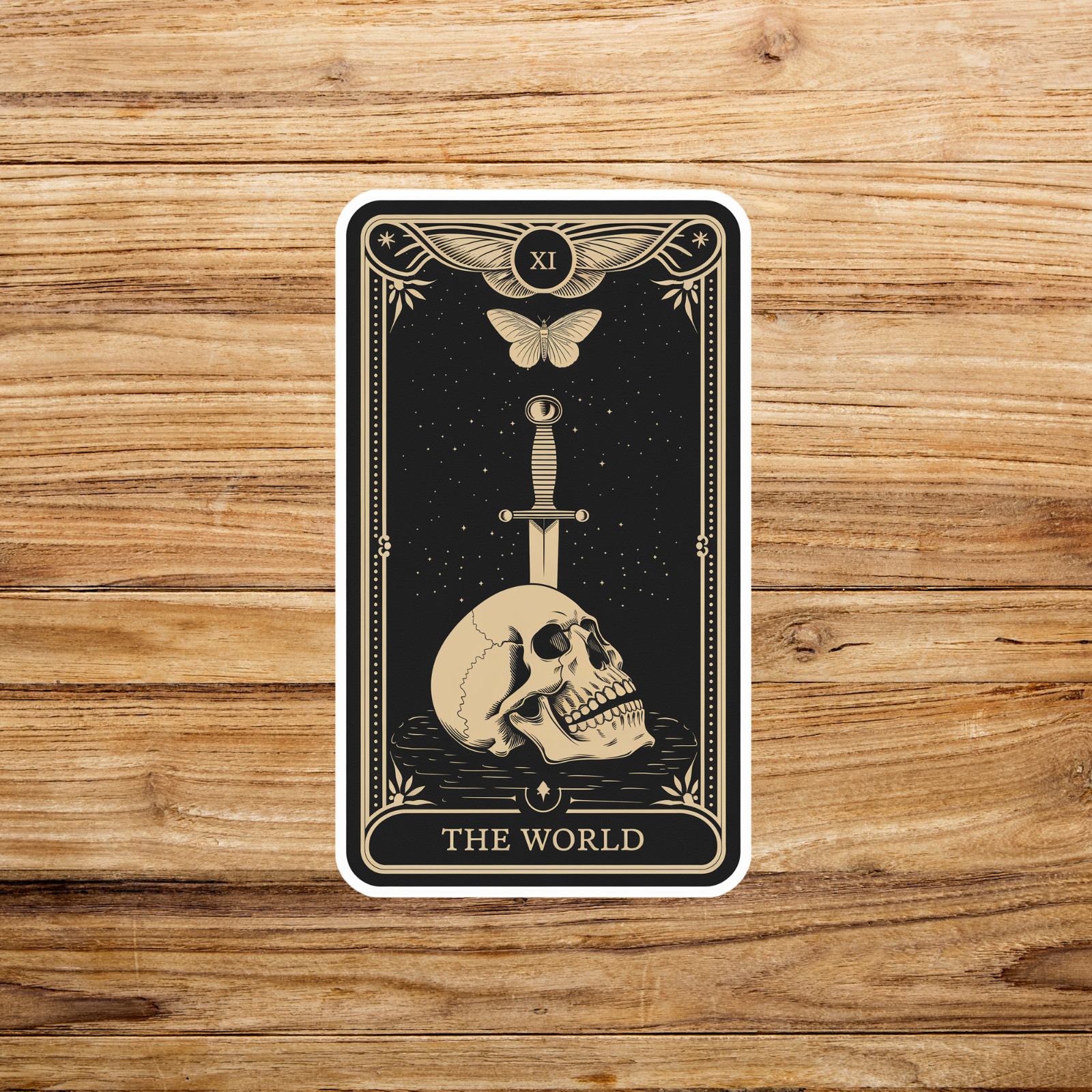 Gothic Tarot Card Sticker – The World Skull, Mystic Celestial Art Decal #2287