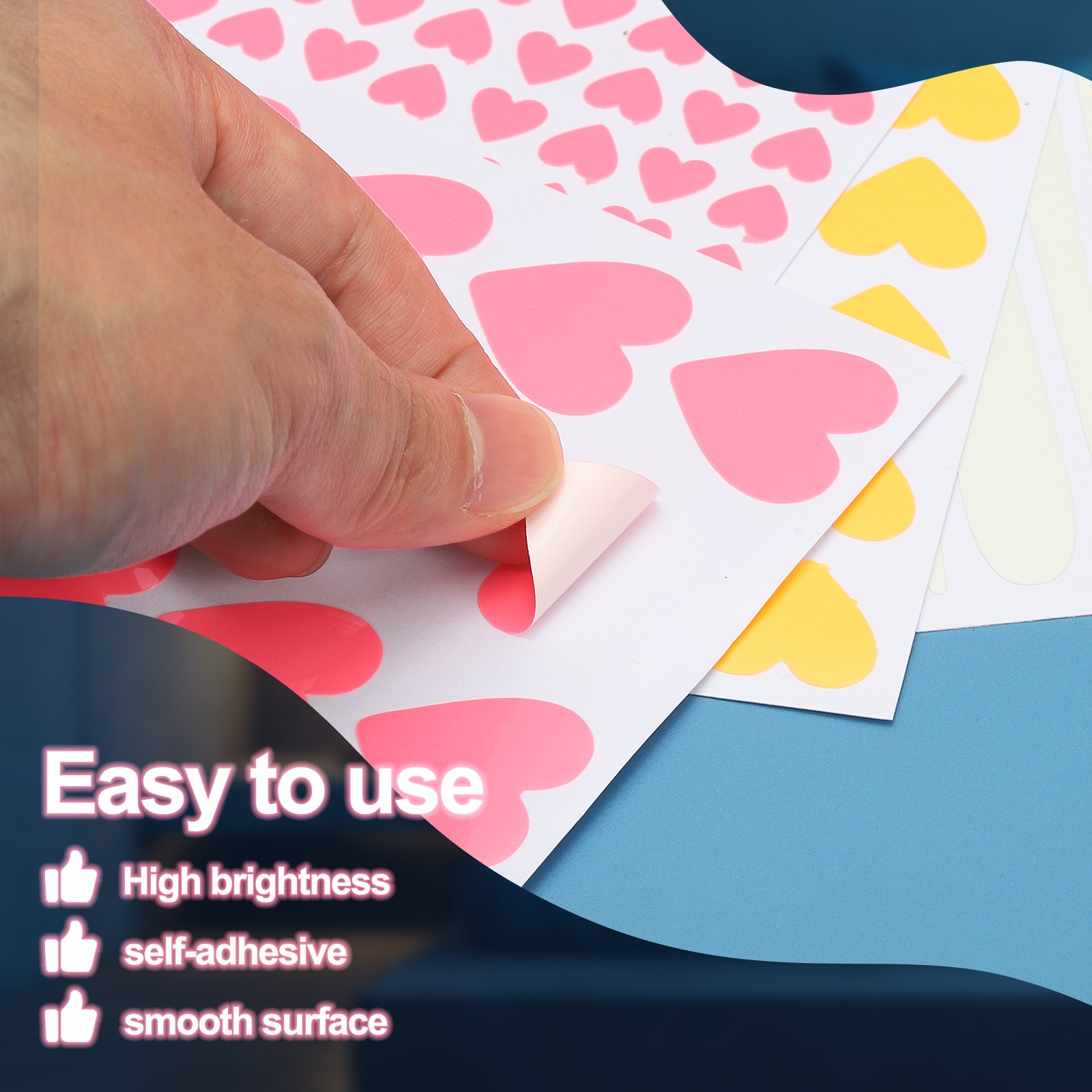 576 Pcs Glow in the Dark Heart Stickers, Heart Luminous Decor, Pink