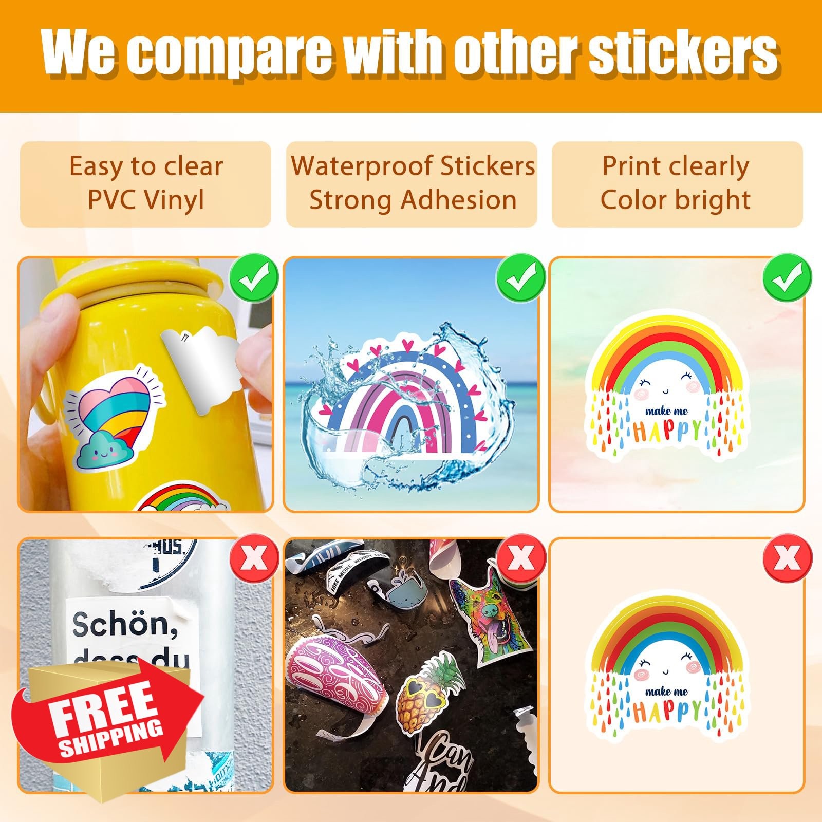 ToytoTou Rainbow Stickers Pack Waterproof Vinyl