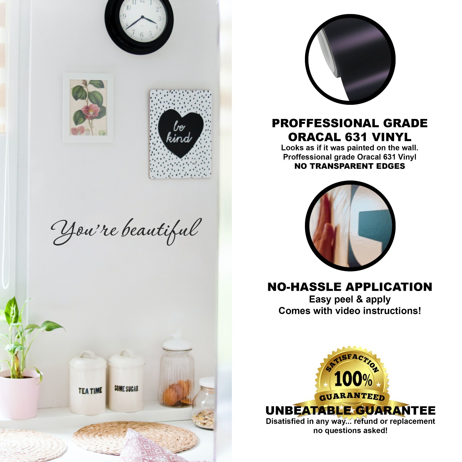 You’re beautiful wall decal love quote sticker for bedroom bathroom 22×4 inches