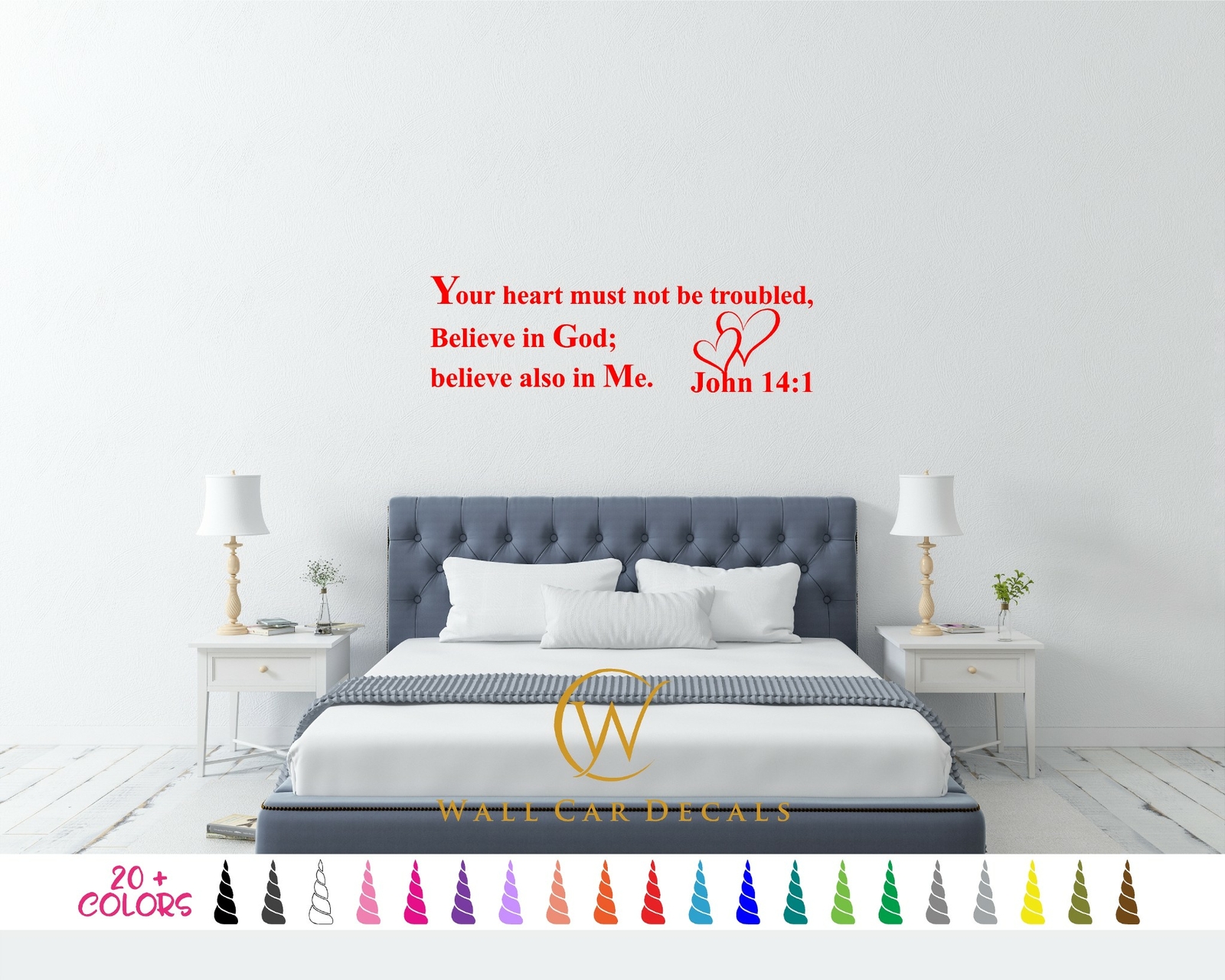 John 14:1 Not Troubled Heart Believe in God Bible Wall Quote Vinyl Decal Sticker