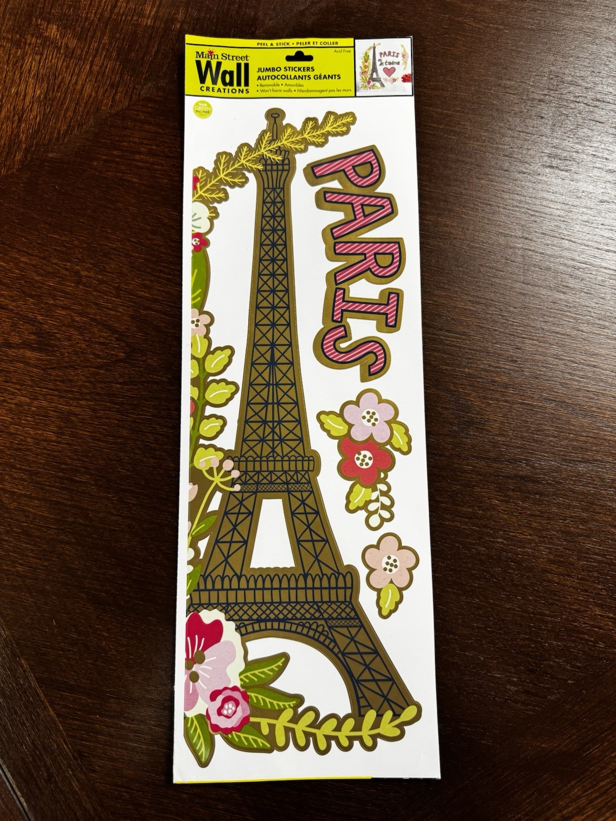Main Street Wall Creations Jumbo Je t’aime Paris Eiffel Tower Vinyl