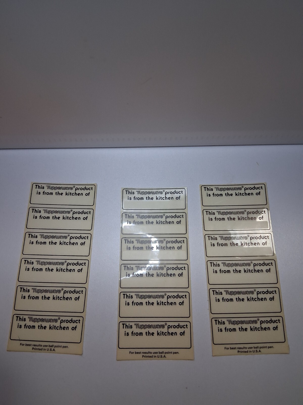 Tupperware Dish Labels Stickers “PRODUCT FROM KITCHEN OF” Tags 3 Sheets 21 Total