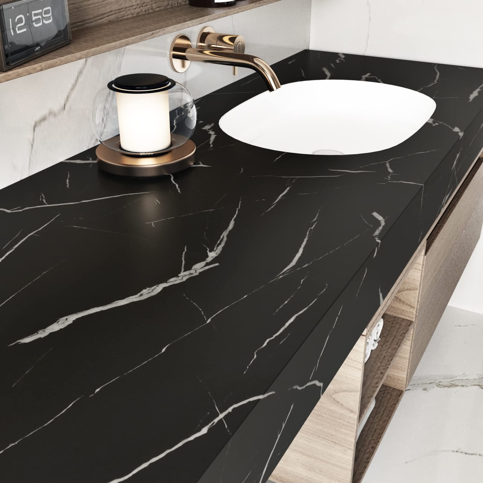 Matte Black Marble Paper for Table Top Peel and Stick Marble Wallpaper Self A…