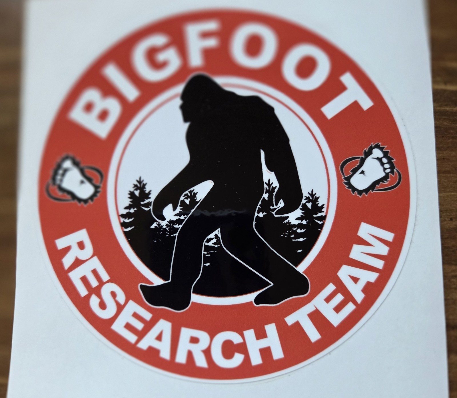 Bigfoot Round Vinyl Sticker Red Black White Self-Adhesive for Wall Window Car