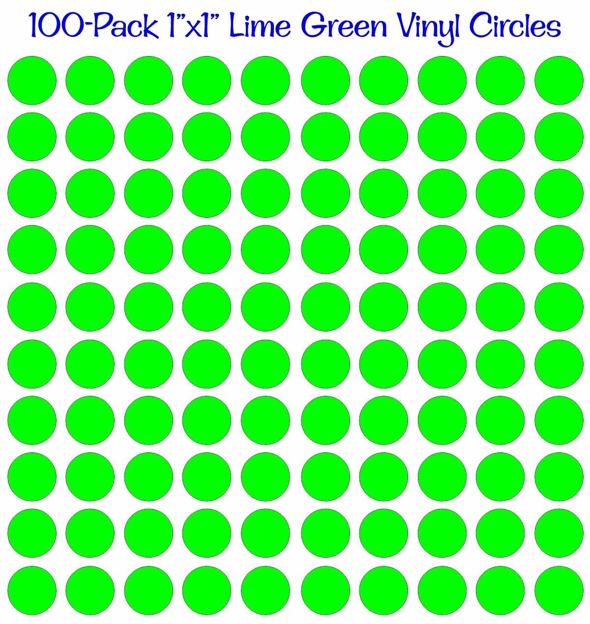 100 pack 1″x1″ Diameter Round Lime Neon Green Vinyl Circles / Polka Dots Decals