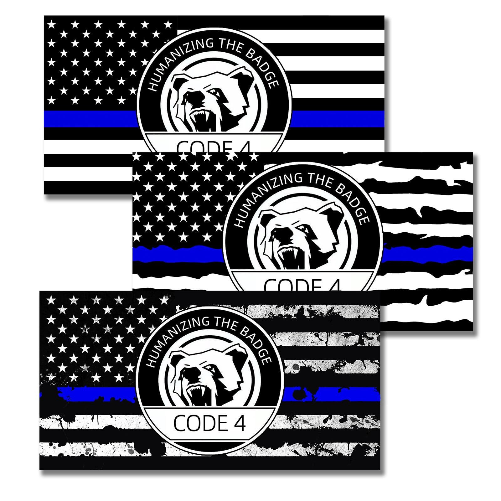 Thin Blue Line Sticker Code 4, Reflective American Flag Police Support Decal,…