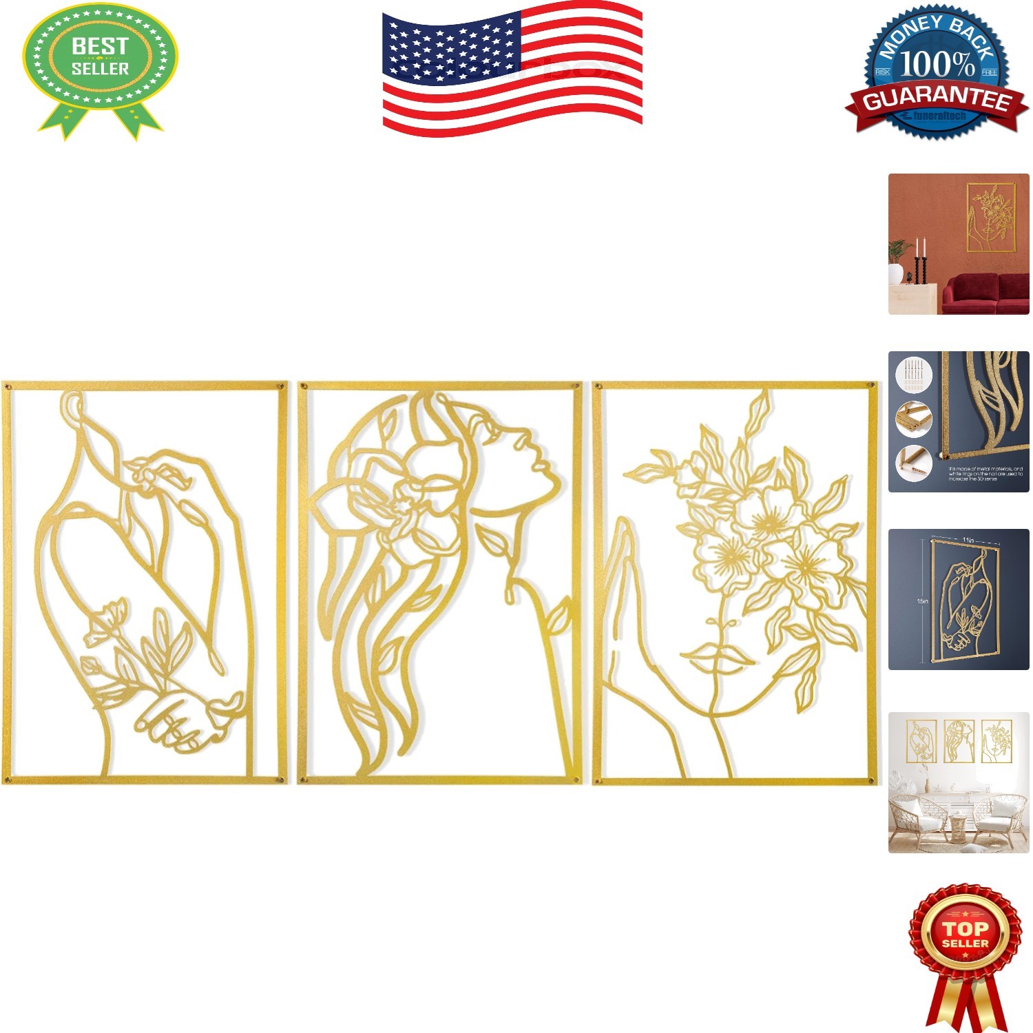 15 Inch Gold Female Body Wall Art – Luxe Minimalist Sculpture for Indoor Spaces