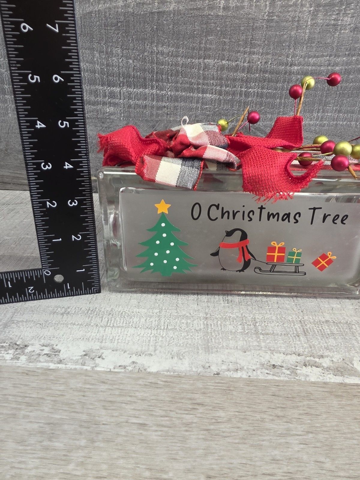 Handcrafted Christmas Penguin Glass Block 8x4x3″ Lights Up O Christmas Tree g50