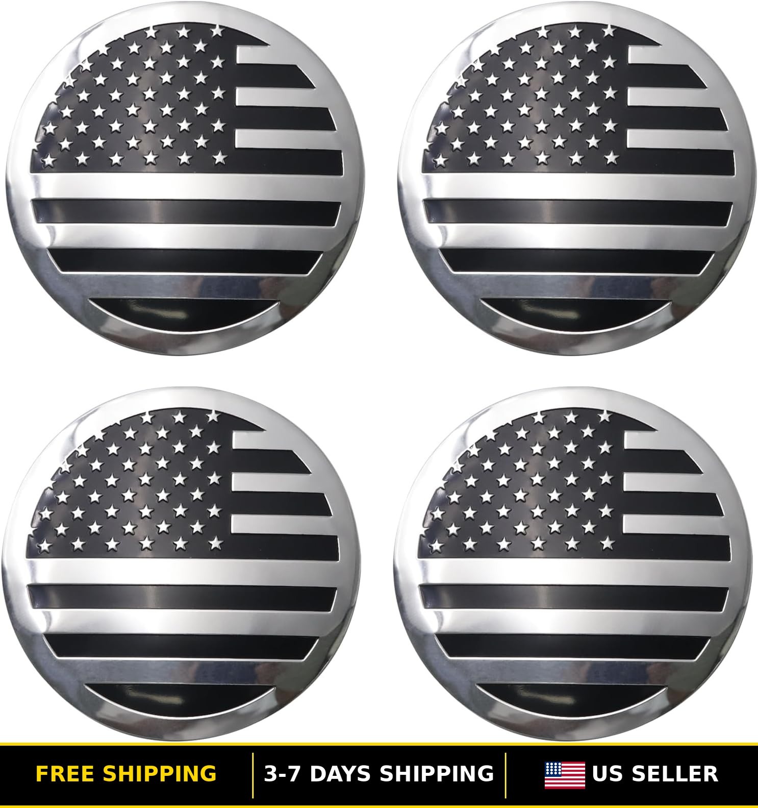 68mm Aluminum Wheel Center Caps – Silver & Black Metal Hub Caps (4 Pack)