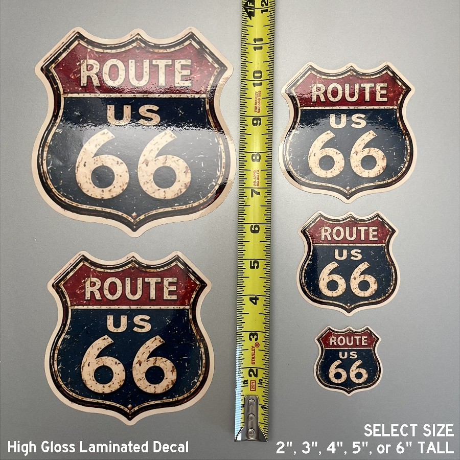 Distressed Historic Route 66 Gloss Laminated Stickers / Decals Choose Size 2-6″