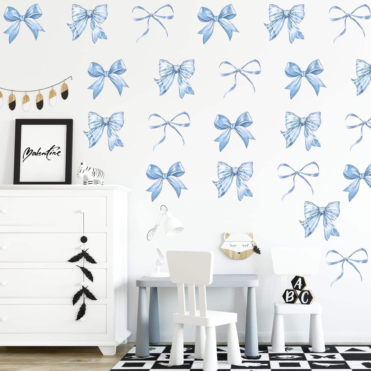 12 Sheets Blue Bow Wall Stickers Room Decor Watercolor Light Blue Bow Coqutte Ae