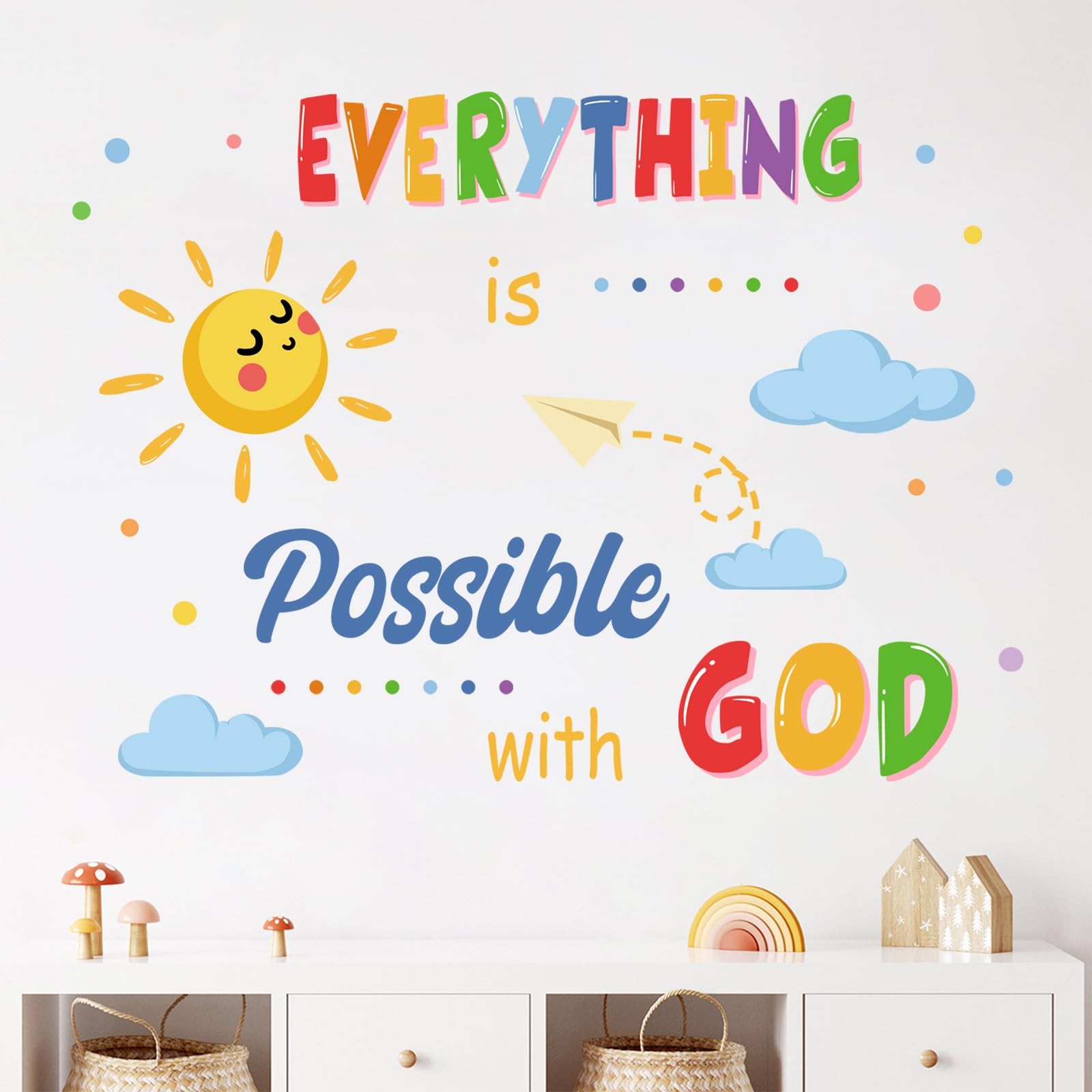 Inspirational Everything is Possible with God Wall Decals Stickers, Colorful …
