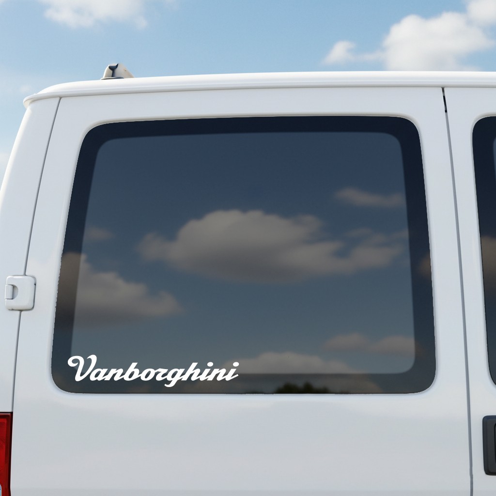 Vanborghini 9″ Wide Decal | Window Sticker For Van Laptop Golf Cart | 28 Colors!