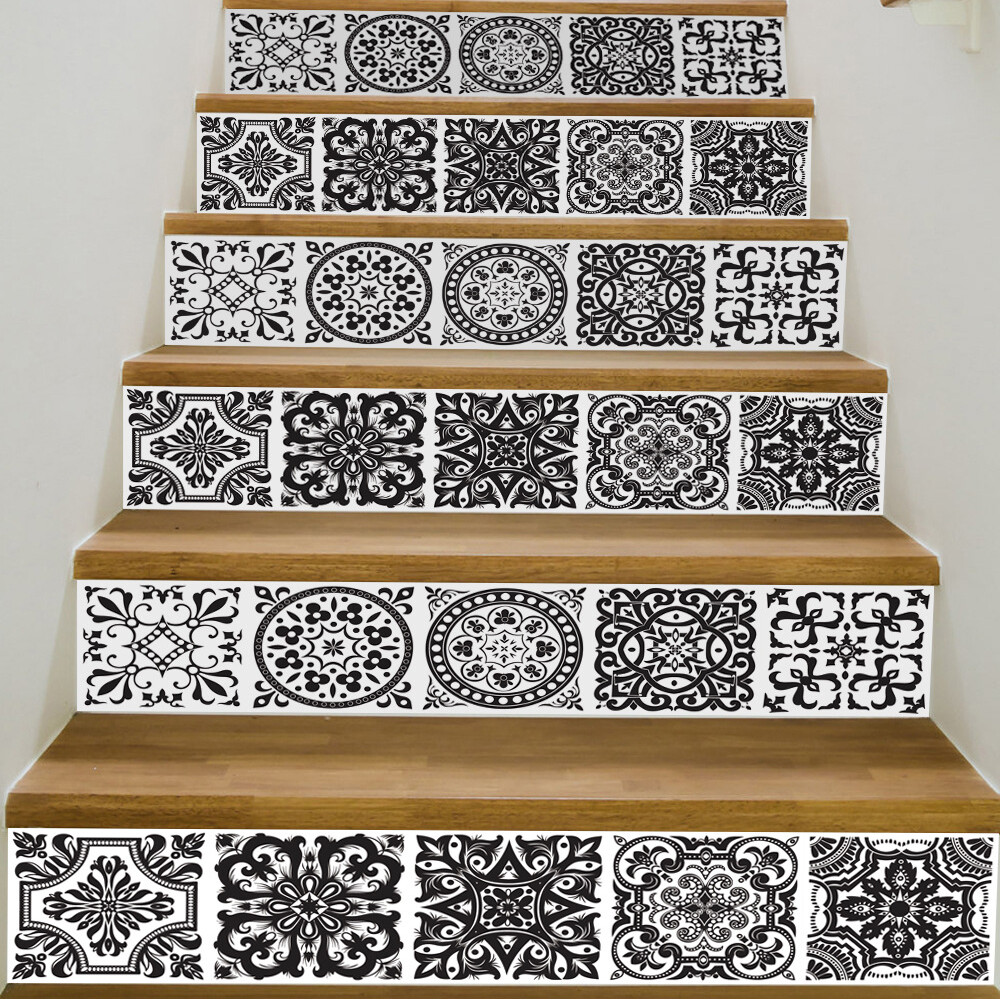 6x 3D Mosaic Stair Riser Decals Wall Tile Stickers Self Adhesive DIY Home Decor