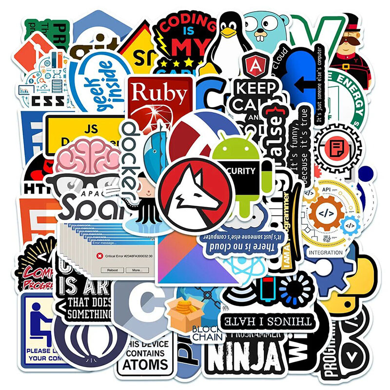 50PCS Programming Software Dev Geek Python Java PHP Docker HTML Stickers Pack