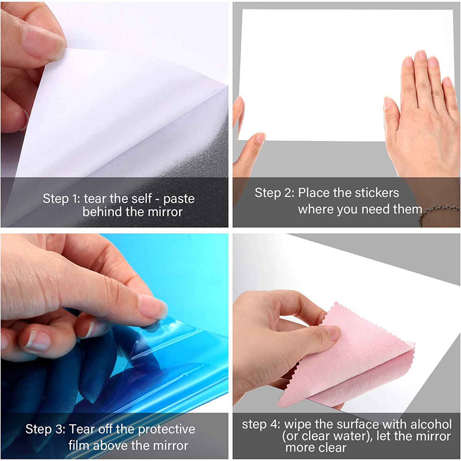Mirror Tile Reflective Wall Stickers Self Adhesive Film Paper Kitchen Home Decor