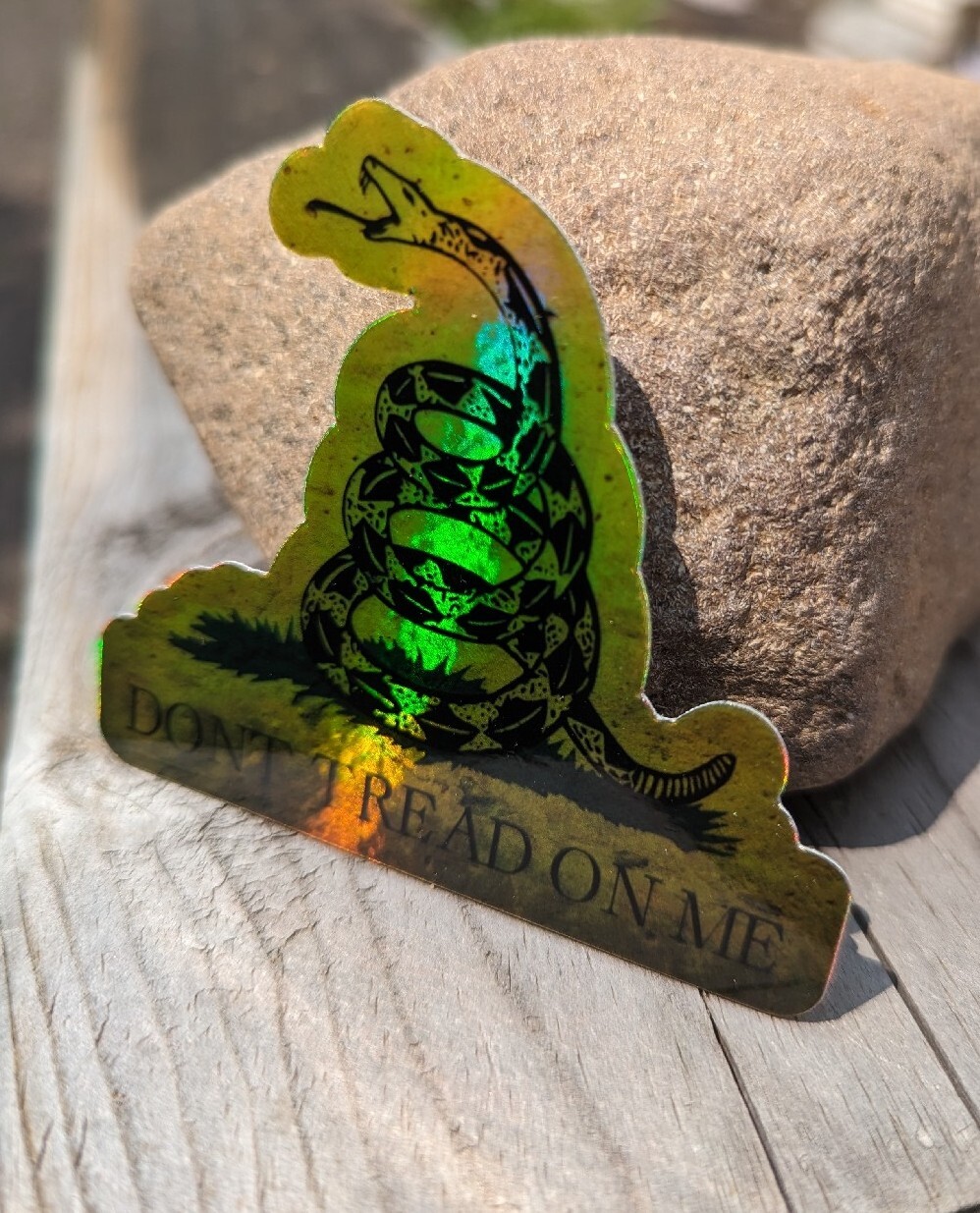 Don’t Tread On Me Die Cut Holographic Sticker Gadsden Flag 2A 3 x 2.65 Inches
