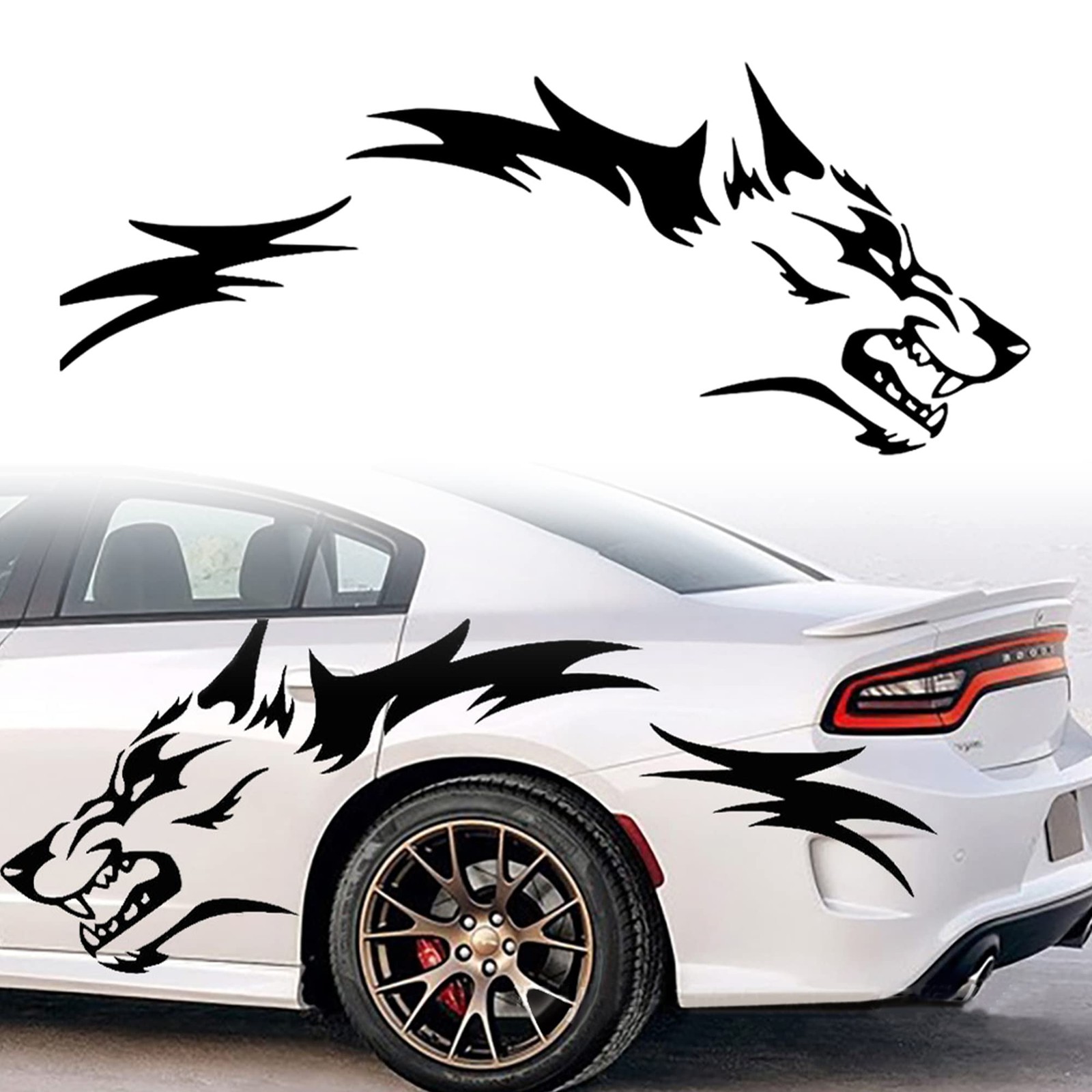 1 Set Running Wolf Graphics Car Body Sticker Self-Adhesive Wolf Decal Racing …