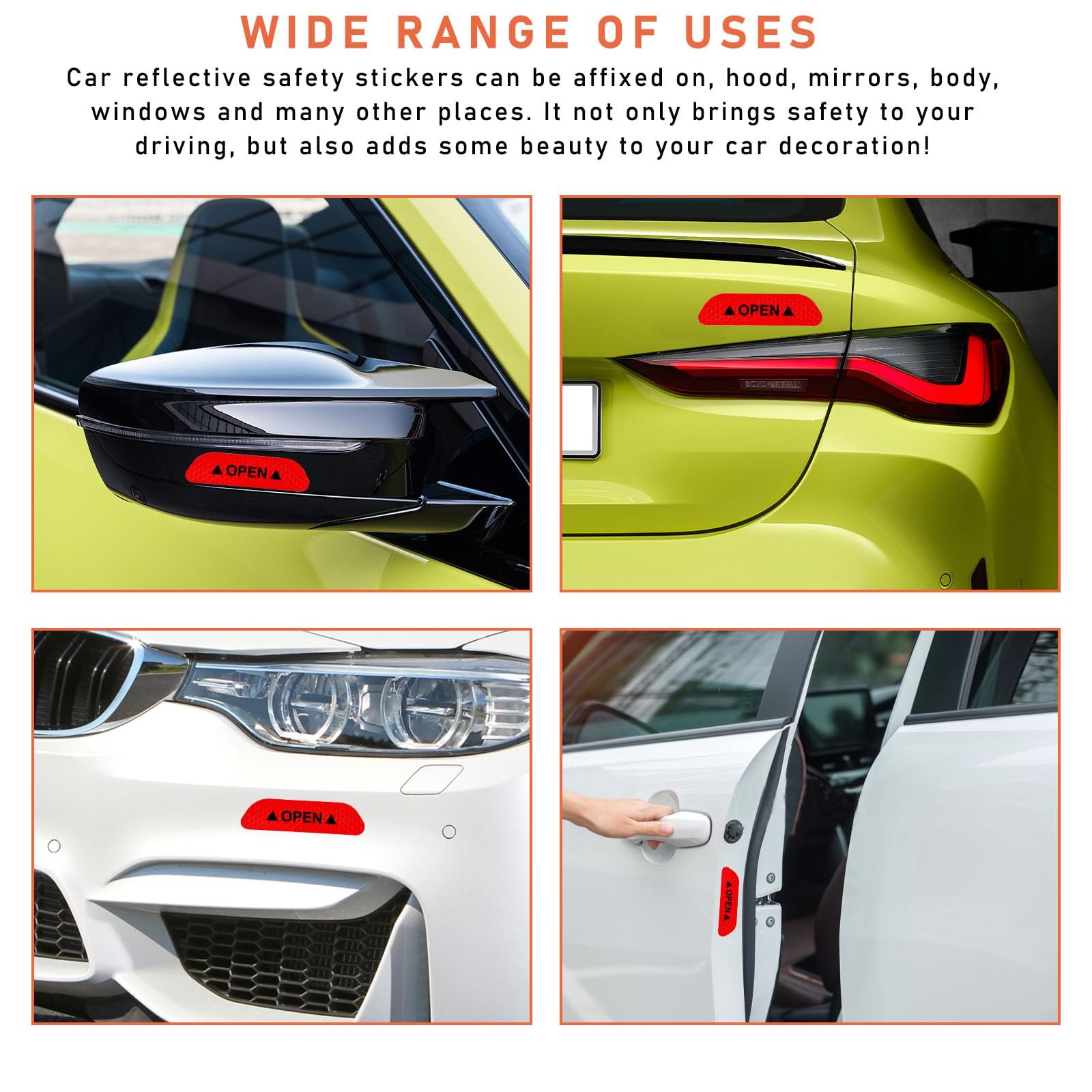 4Pcs Car Door Open Reflective Stickers Night Visibility Warning Protective Strip