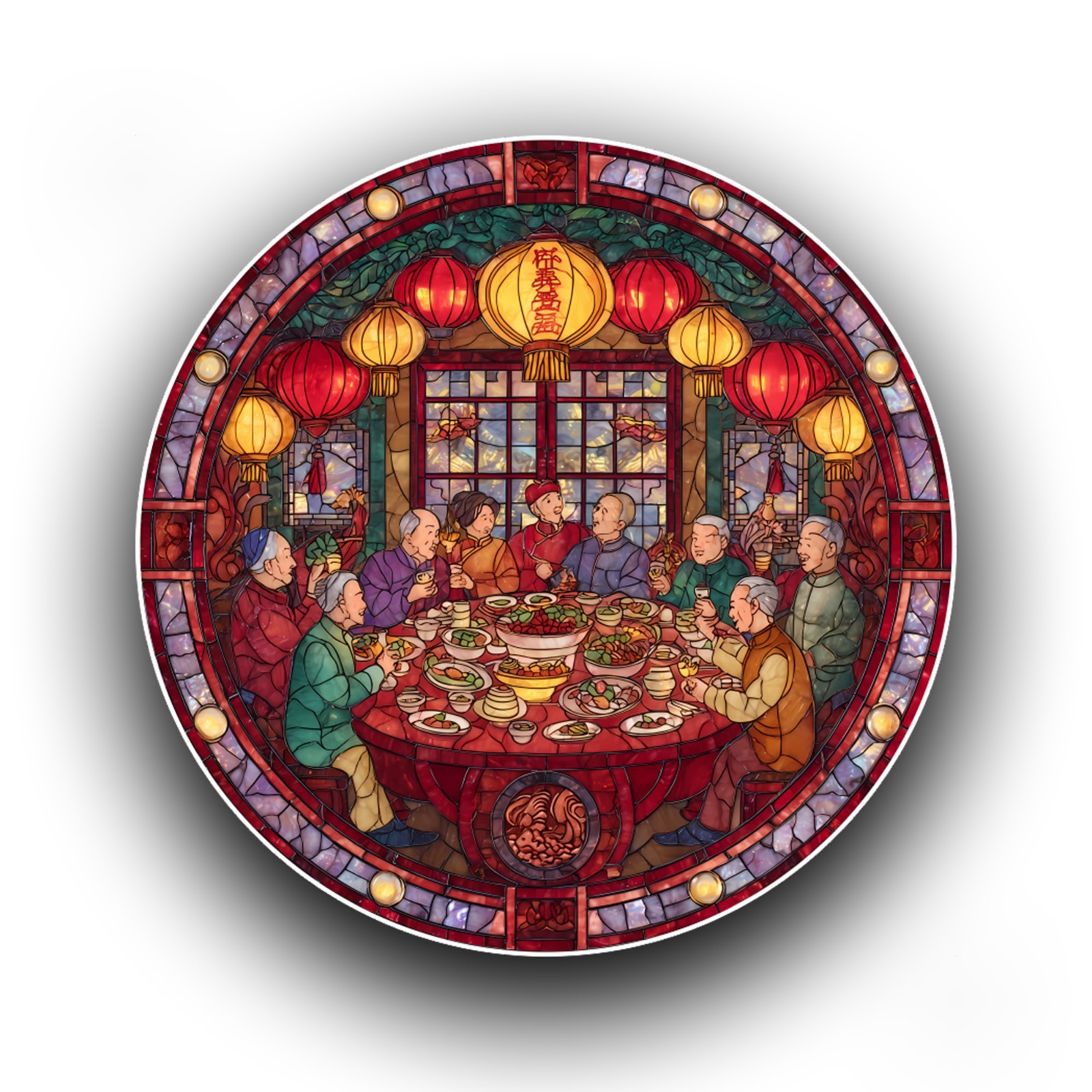 Chinese New Year Party China Stained Glass Style Opaque Vinyl Sticker Decal