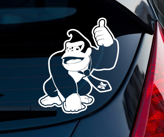 Donkey Kong Thumbs Up Super Smash Bros In/Outdoor Matte White Vinyl Decal 6×5.1″
