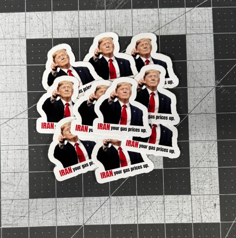 Trump “Iran Prices Up!” Sticker 100 Pack Funny Political Gas Meme Decal 2″