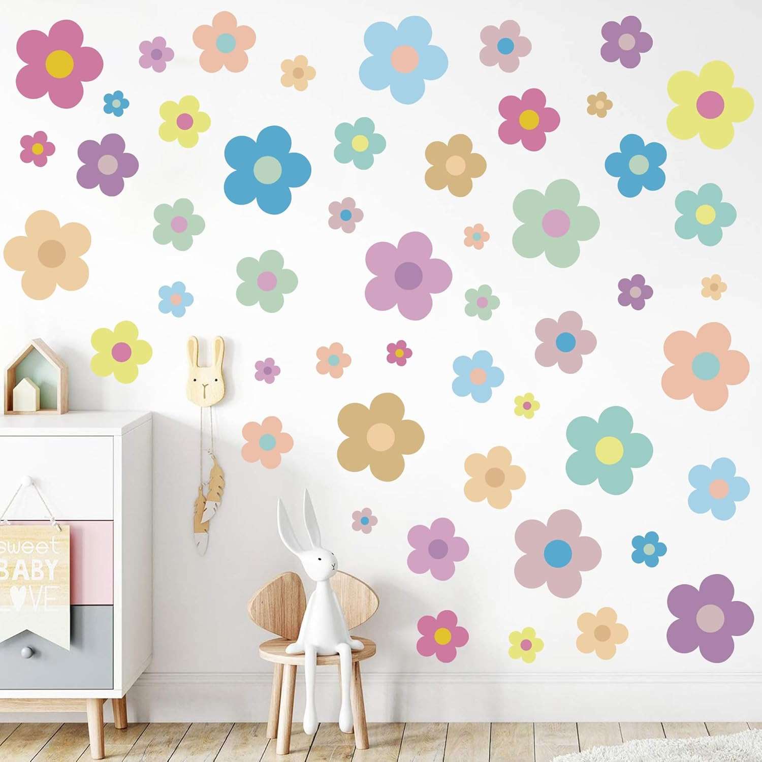 12 Sheets Flower Wall Decals Cute Colorful Vinyl Stickers for Girls Kids Room De