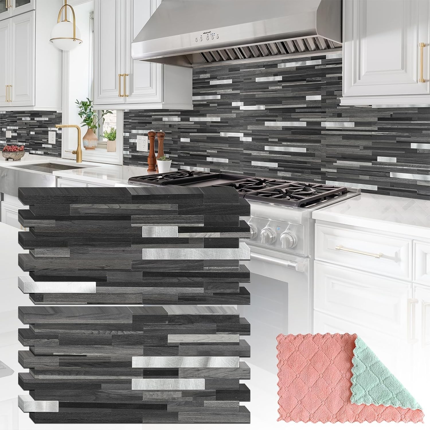 20 Sheets Peel and 12 inch x 5.9 inch, Black Grey Wood With Metal Silver