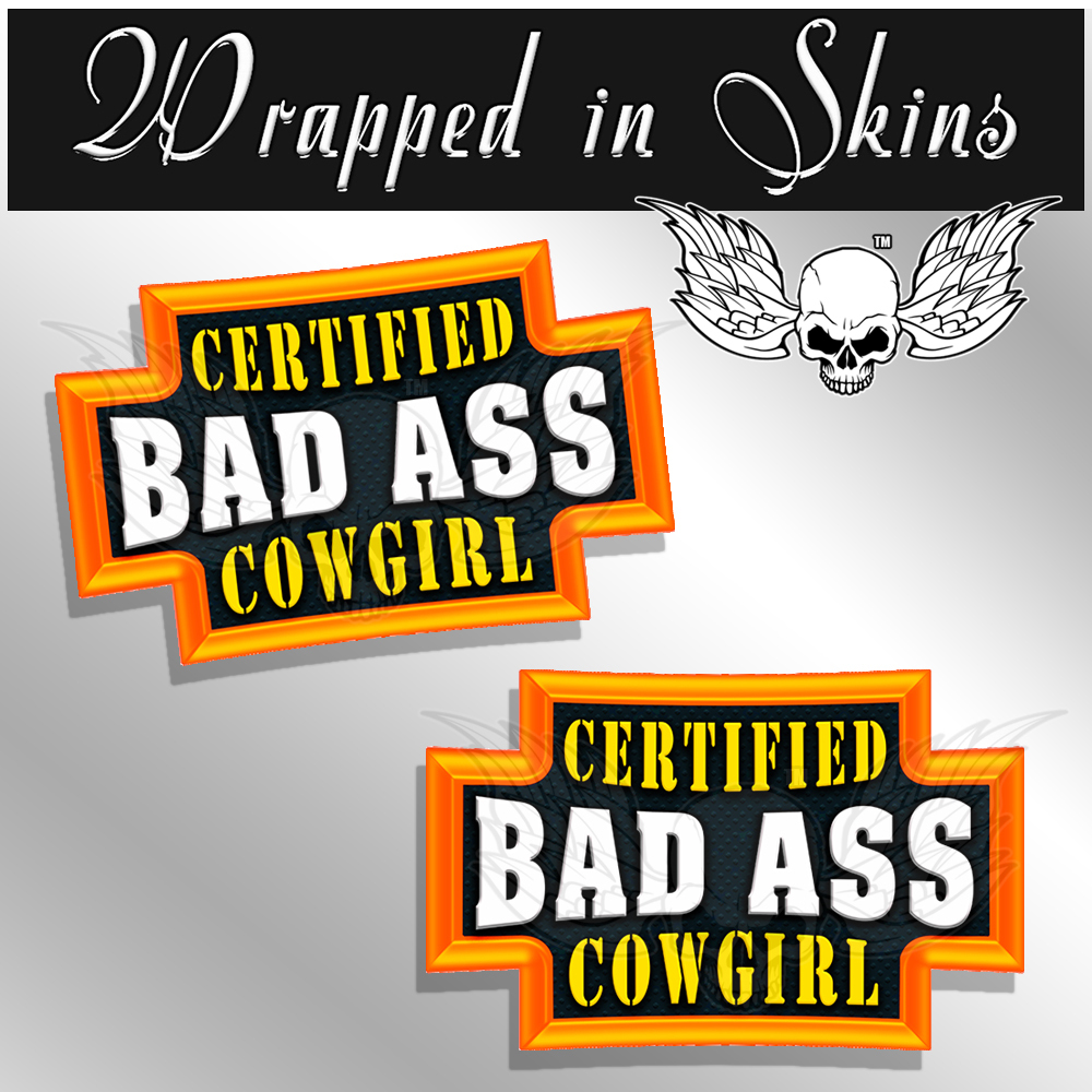 COWGIRL Certified Bad Ass Hard Hat Decals Funny Helmet Stickers – 2 PACK