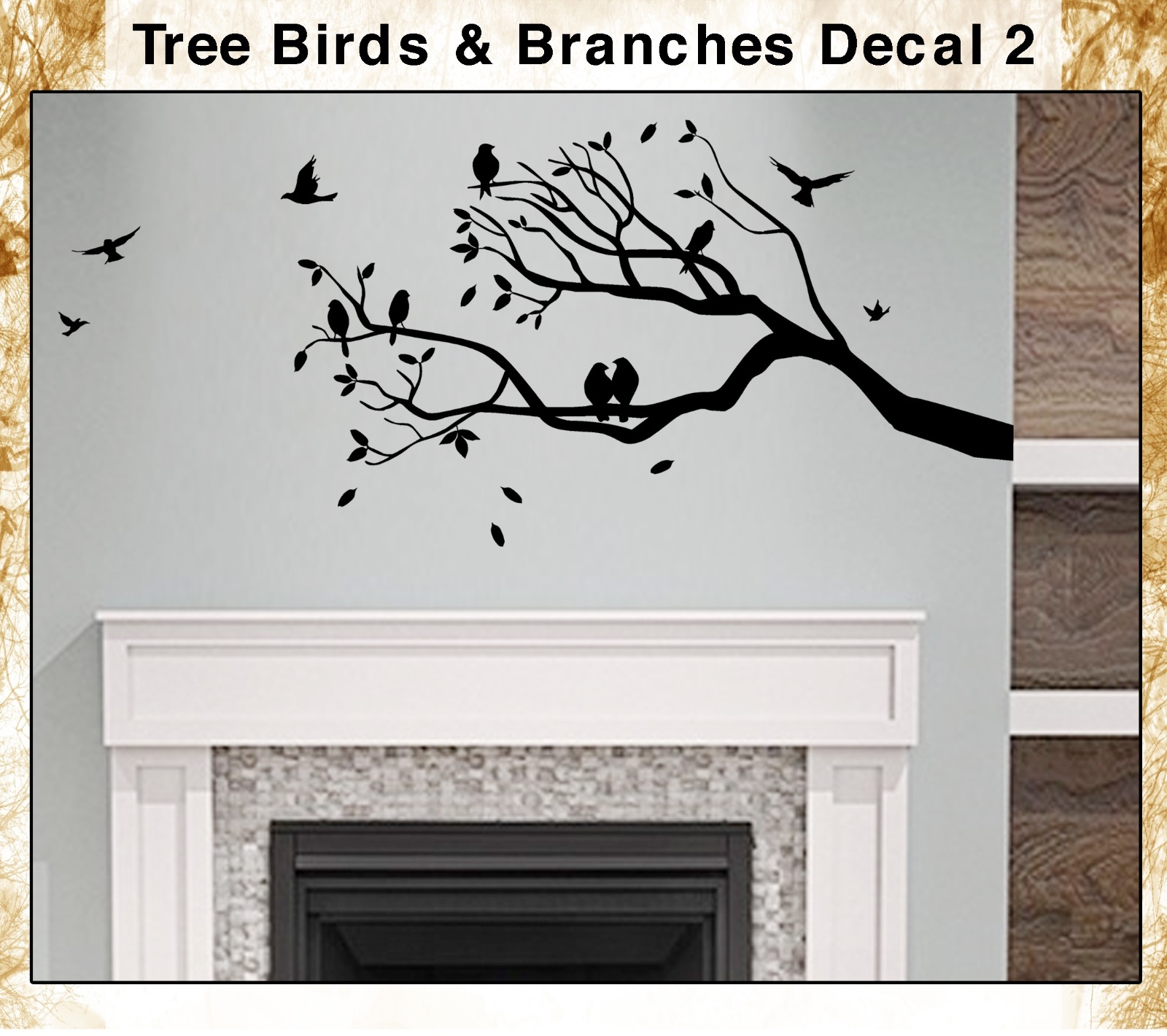 Tree Top Branches Wall Vinyl Sticker With Birds Made in USA Romantic Decal 146