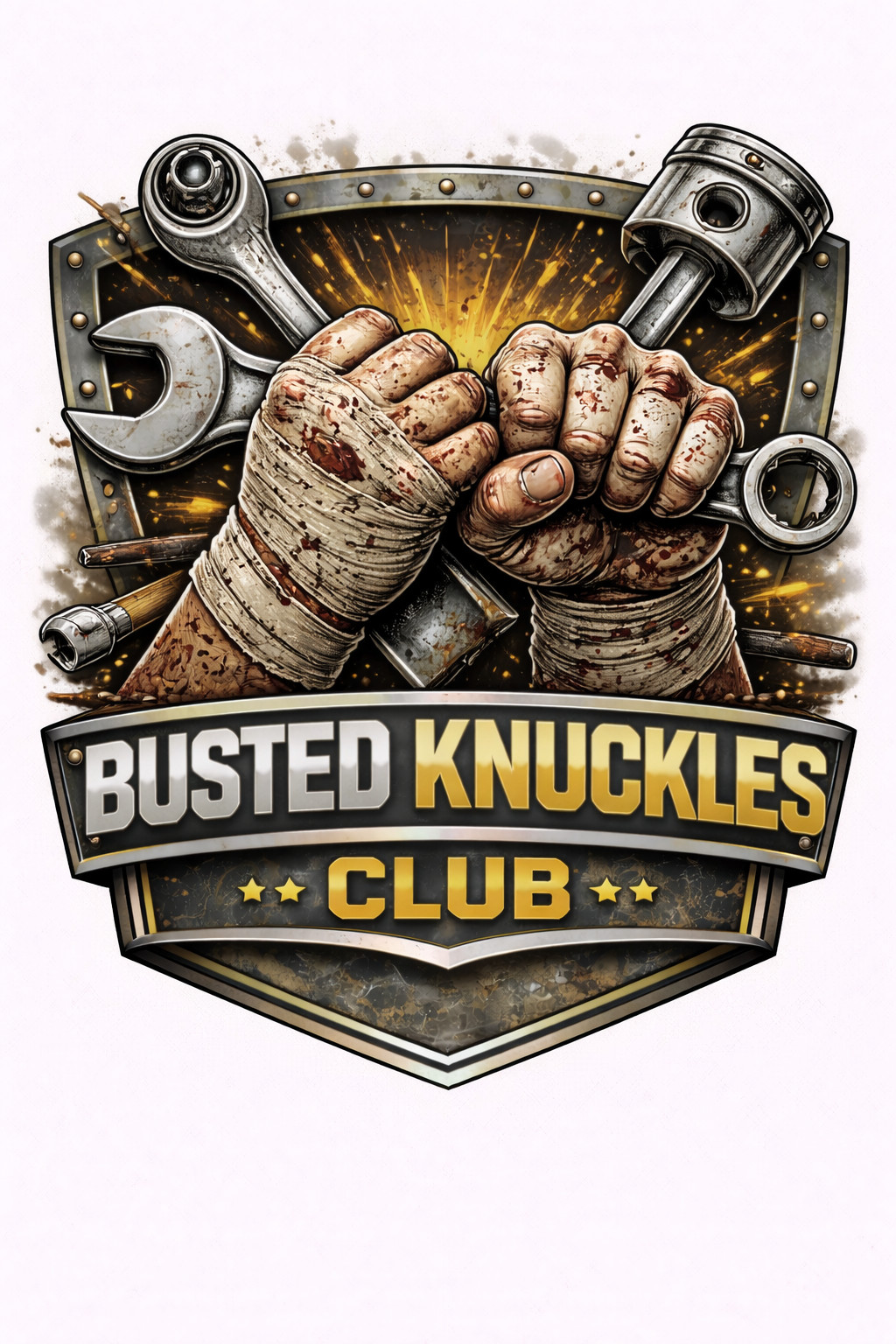 Busted Knuckles Club 3” UV DTF Decal Mechanic Blue Collar Sticker